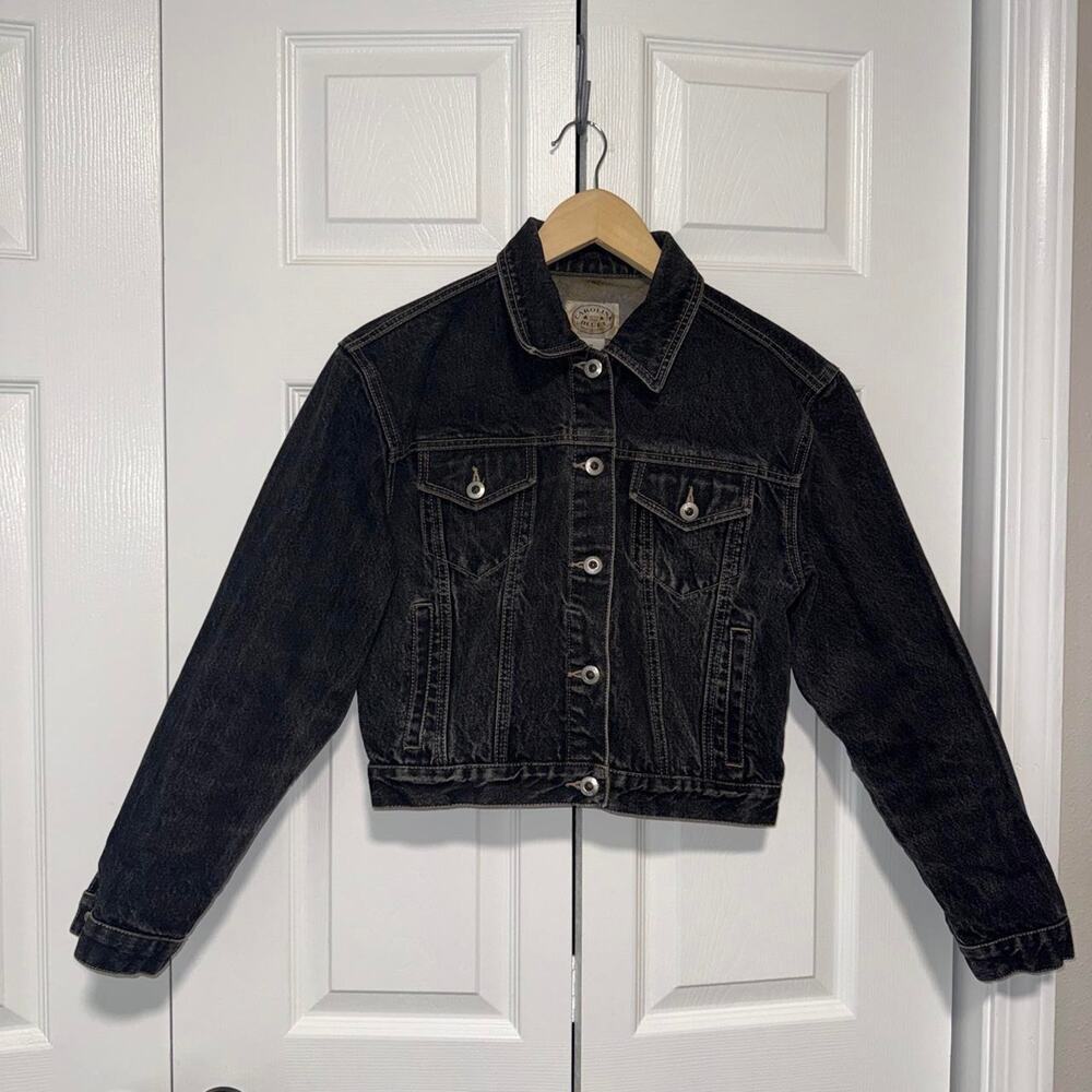 Vintage 90s cropped boxy fit black denim jean jacket size medium